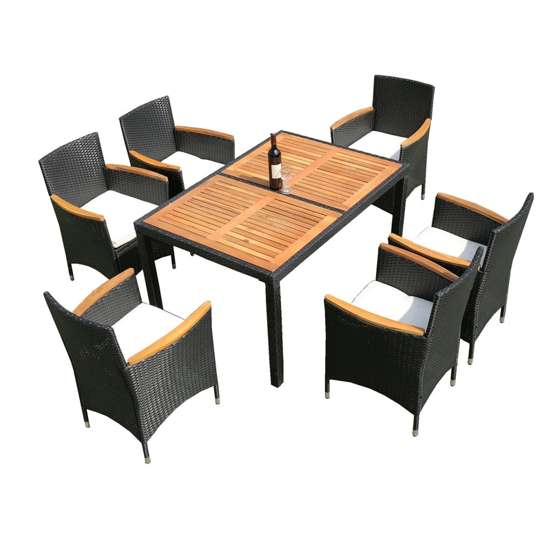 Walker Edison | 7 piece Outdoor Patio Wicker Dining Set Patio