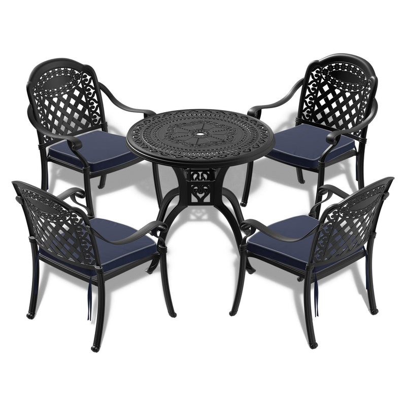 31.50-inch Cas Aluminum Patio Dining Table with Black Frame and Umbrella Hole