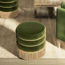 Edward - Round Upholstered Ottoman With Bullion Fringe - Olive Green by HouseOfZazla