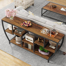 Extra Long Entryway Console Sofa Table With 7 Tier Shelves - Brown / Black by HouseOfZazla
