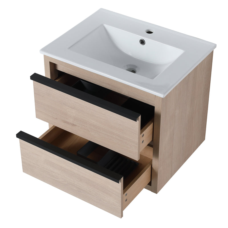 24" Bathroom Vanity with 2 Soft Close drawers, White Ceramic Basin-BLO-G-