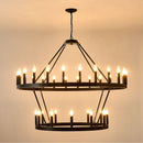 2 Tiers Wagon Wheel Chandelier Wooden Farmhouse 36 Light (24 / 12) Or (12 / 24) Metal Chandeliers 2 Story Light Fixtures Industrial For High Ceiling Living Dining Room Foyer, Adjustable Height - Black by HouseOfZazla