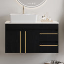 36" Wall-Mounted Bathroom Vanity with Vessel Ceramic Sink & Plywood Countertop by HouseOfZazla