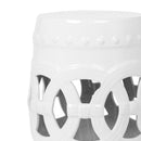 Elegant Glazed Ceramic Drum Stool Indoor / Outdoor Side Table Accent Garden Stool - White by HouseOfZazla
