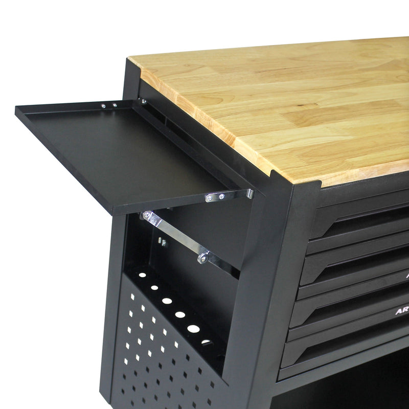 4 DRAWERS MULTIFUNCTIONAL TOOL CART WITH WHEELS AND WOODEN TOP-BLACK