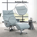 Janella - Top Grain Leather Accent Chair With Swivel & Ottoman - Baby Blue by HouseOfZazla