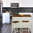 3 PCS Dining Table Set Rustic Retro Breakfast Table Dining Stools Rubber Wood for 2 with Two Open Shelves for Small Space Kitchen Dining Room Cream White