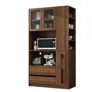 Tall Kitchen Pantry Cabinet With 4 Tier Side Shelf, 2 Drawers, Freestanding Food Hutch With Microwave Stand For Dining Room - Walnut by HouseOfZazla