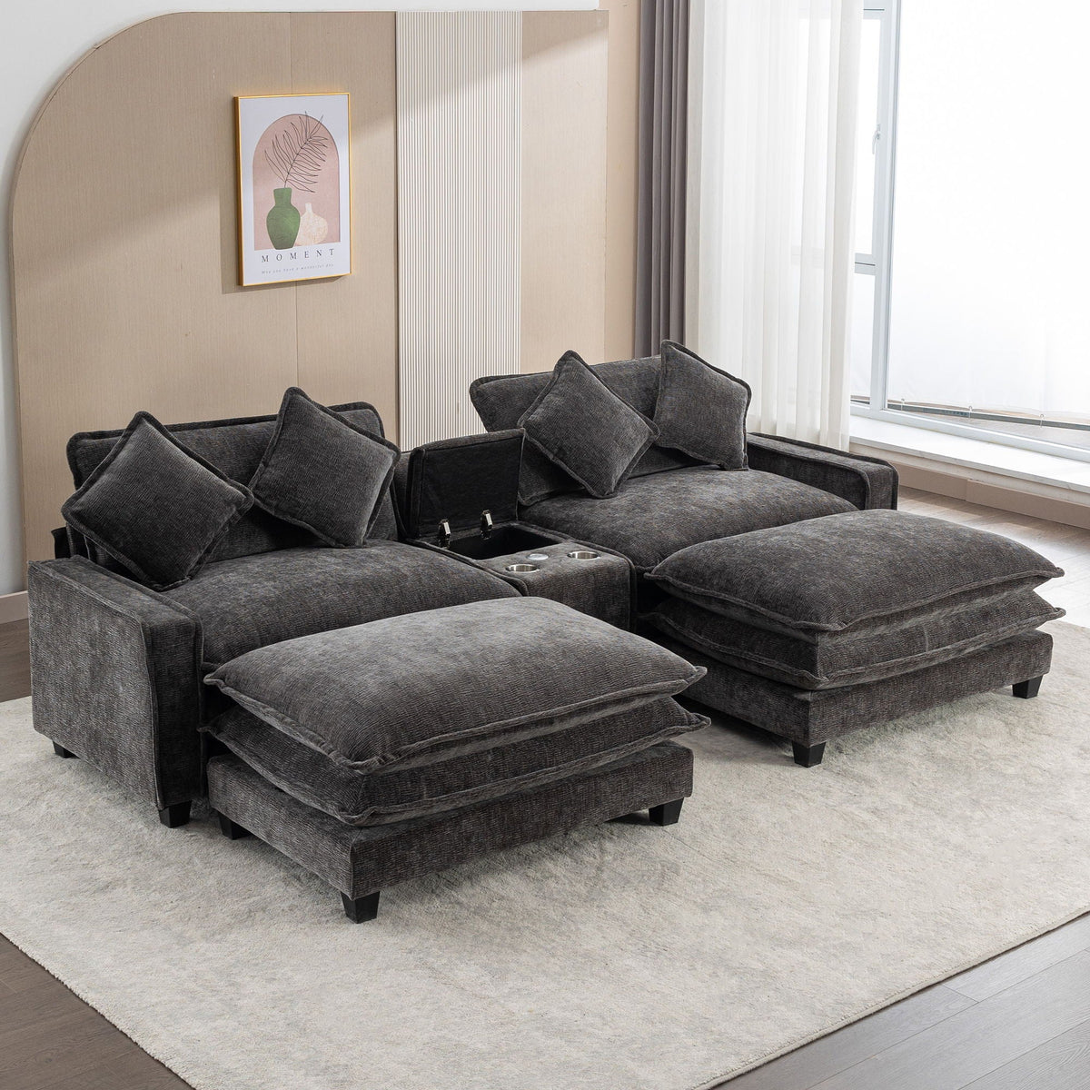 Modern Sectional Sofa With Removable Ottomans, USB Ports, photo 37 of 40