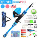 Kids Fishing Pole Set Fishing Starter Kit Telescopic Fishing Rod and Reel Combo Kit with Tackle Box 56Pcs Fishing Lures for Boys Girls