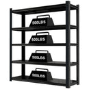 59' Wide Black Metal Shelves, with 5 Removable Dividers, Large Capacity, Strong Load Bearing, Suitable for Garage, Kitchen and Office.