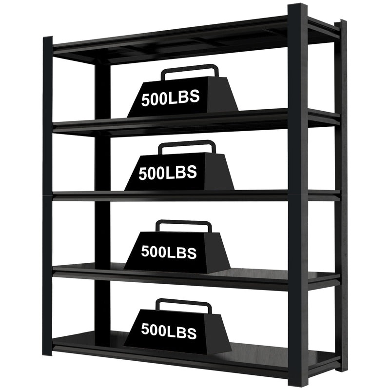 59' Wide Black Metal Shelves, with 5 Removable Dividers, Large Capacity, Strong Load Bearing, Suitable for Garage, Kitchen and Office.