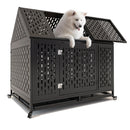 45' Heavy Duty Dog Crate Indestructible Pet Dog Cage Crate Kennel with Roof Top 2 Doors Removable Trays, Lockable Wheels, Escape-Proof for High Anxiety Large/Extra Dogs