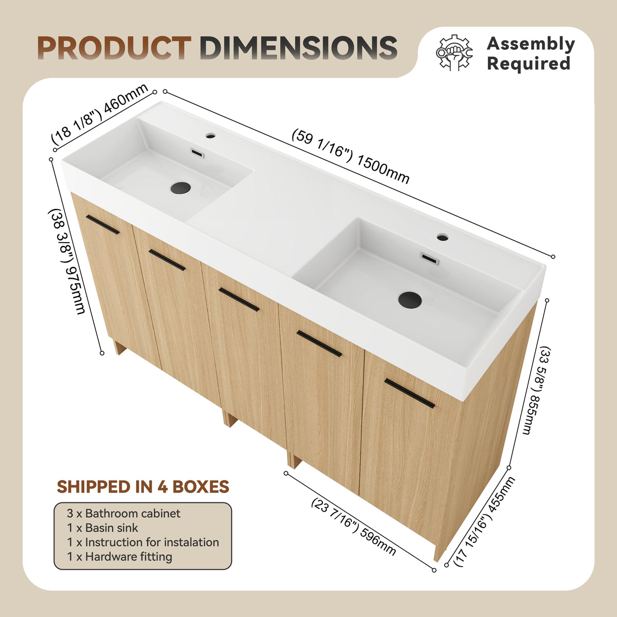 60" Double Sink Bathroom Vanity with Extra-Large Storage, photo 7 of 10
