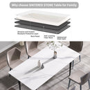 70.87" Modern Artificial Stone White Straight Edge Black Metal Leg Dining Table, Can Accommodate 6-8 People - White / Black by HouseOfZazla