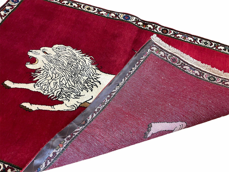 4 X 6 Handmade Hand-Knotted Quality Wool Rug Zagros Lion Red Ivory Tribal Rug