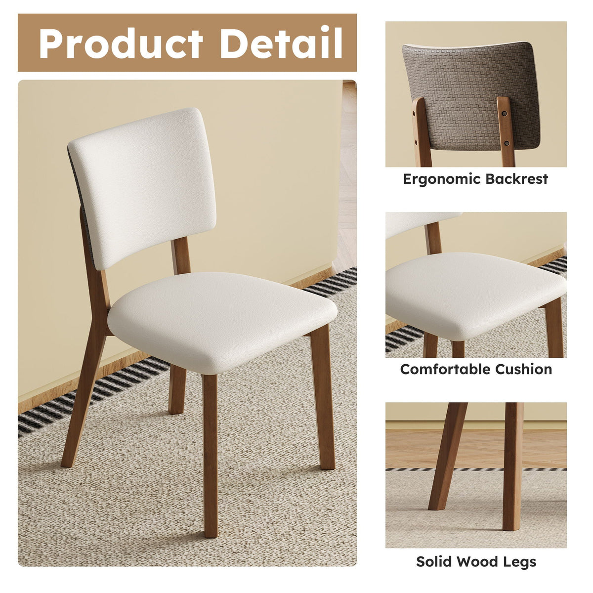 Dining Chair (Set of 2) - White / Deep Walnut, photo 9 of 11