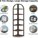 Tall 6 Tier Corner Shelf, Freestanding Bookshelf For Living Room - Rustic Brown by HouseOfZazla