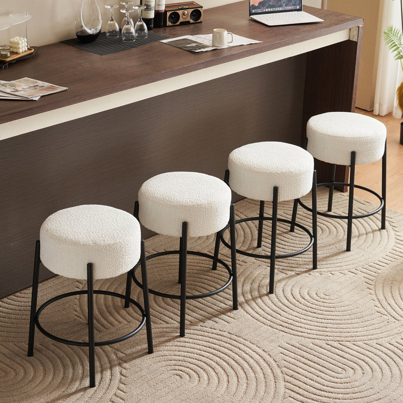 24" Tall, Round Bar Stools, Set of 2 - Contemporary upholstered dining stools for kitchens, coffee shops and bar stores - Includes sturdy hardware support legs