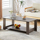 A modern and practical gray textured coffee table,tea table.Double layered coffee table made of MDF material,. Suitable for living room,bedroom and study room. 43.3"x21.6"x16.5" CT-16