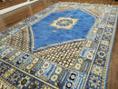 7' X 10' 5" Handmade Moroccan Urban Rabat Wool Carpet Blue Area Rug