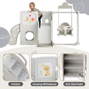 5 in 1 T oddler Slide and Swing Set, Kids Playground Climber Slide Playset with Drawing Whiteboard, Freestanding Combination for Babies