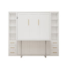 Queen Size Murphy Wall Bed With Side Storage Cabinets - White by HouseOfZazla