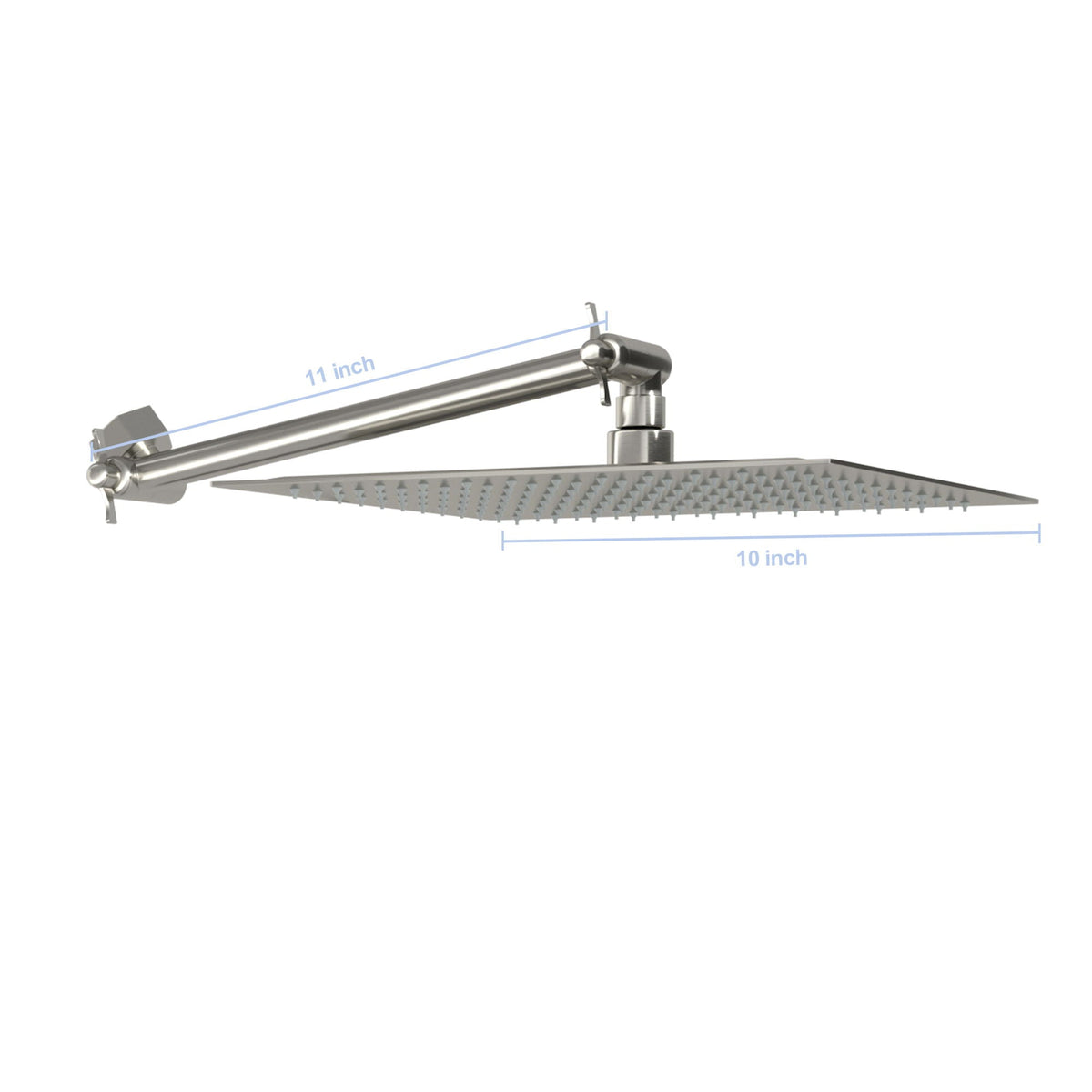 Luxury Rain Shower Head With Adjustable Arm, 10" Square, Stainless Steel - Brushed Nickel, photo 11 of 15