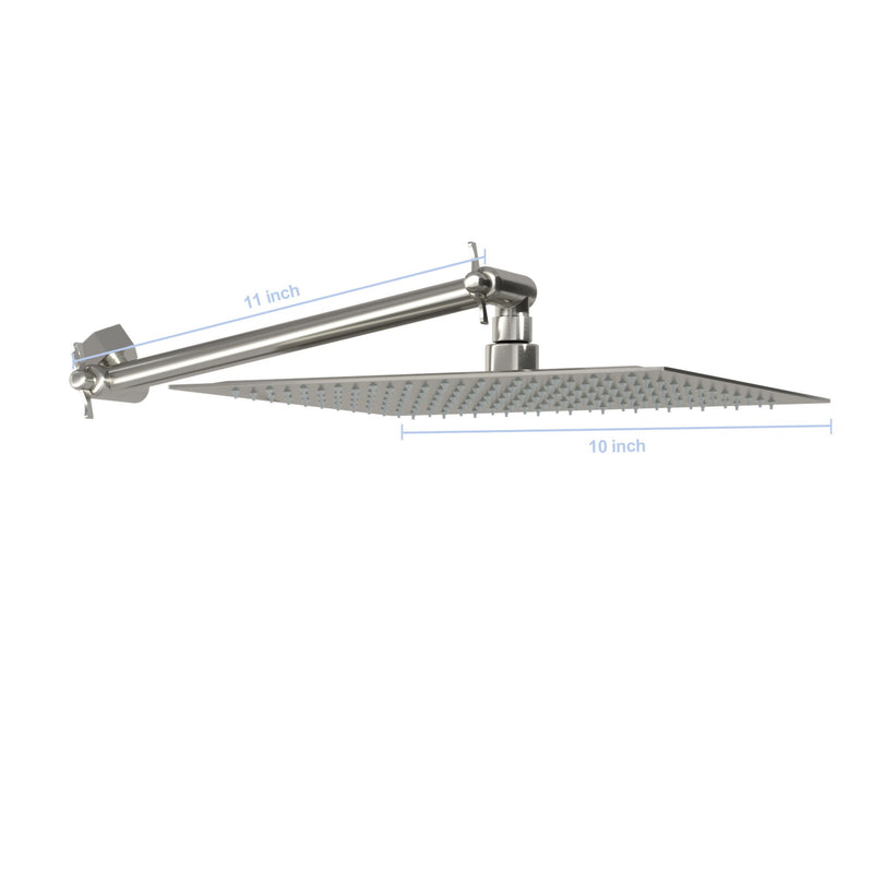 Luxury Rain Shower Head With Adjustable Arm, 10" Square, Stainless Steel - Brushed Nickel, photo 11 of 15