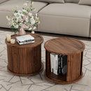 2Piece Round Coffee Table Set, Modern Nesting Side Tables with Sliding Door Storage by HouseOfZazla