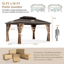 12' x 16' Double-Roof Hardtop Gazebo with Galvanized Steel Roof-Coffee by DirectDeals