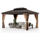 12' x 16' Double-Roof Hardtop Gazebo with Galvanized Steel Roof-Coffee by LJGDeals