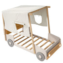 Twin Size Car Bed With Pillow, Ceiling Cloth And LED - Natural
