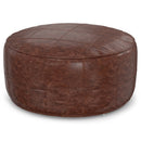 Connor 34" Round Coffee Table Pouf - Distressed Brown