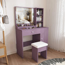 Purple Vanity Desk with Lighted Mirror & Padded Stool