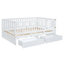 Daybed With Fence Guardrails And 2 Drawers, Split Into Independent Floor Bed & Daybed by HouseOfZazla