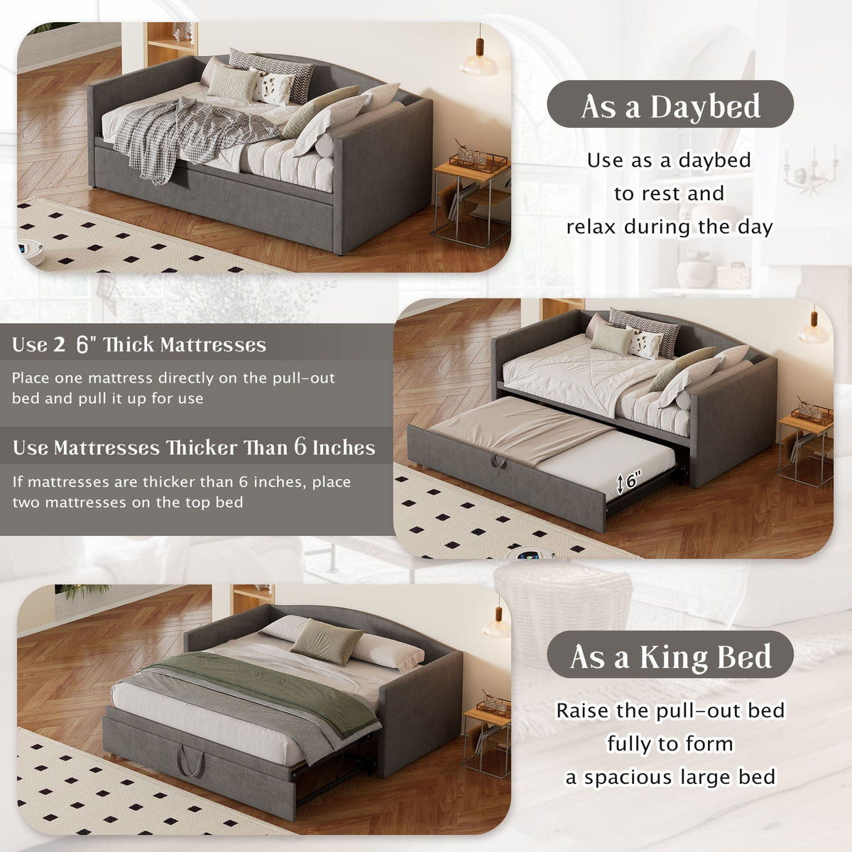 Daybed With Pop Up Trundle, Upholstered Sofa Bed, photo 16 of 21