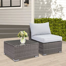 2 Piece Light Grey Sofa Small Armless Single Rattan Sofa Couch Set With Small Couch Table