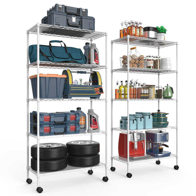 5 Tier Shelf Wire Shelving Unit, NSF Heavy Duty Wire Shelf Metal Large Storage Shelves Height Adjustable Utility for Garage Kitchen Office Commercial Shelving Steel Layer Shelf - White