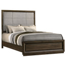 Atlas 63-inch Queen Upholstered Panel Bed Grey and Dark Oak