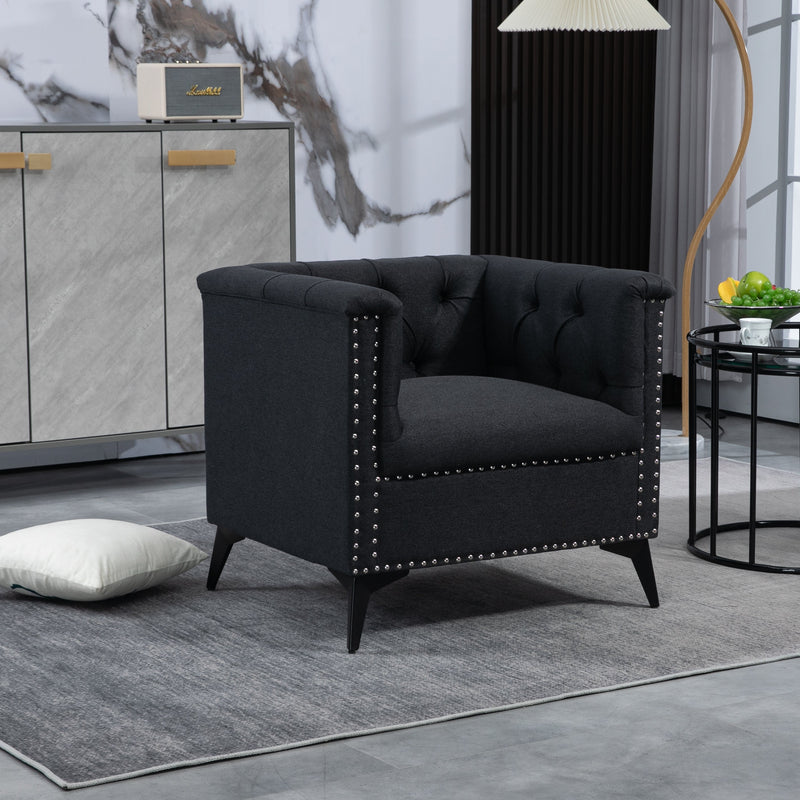 Accent Chair Living Room Chairs Single Sofa Chair,Arm Chairs with Linen Fabric, Mid Century Accent Arm Chairs Comfy Reading Lounge Club Armchair for Bedroom Office Study