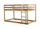 Solid Wooden, Solid Rubber Wooden Twin over Twin Floor Bunk Bed with Ladder, with Bed Platform of Strengthened Slats  , Natural