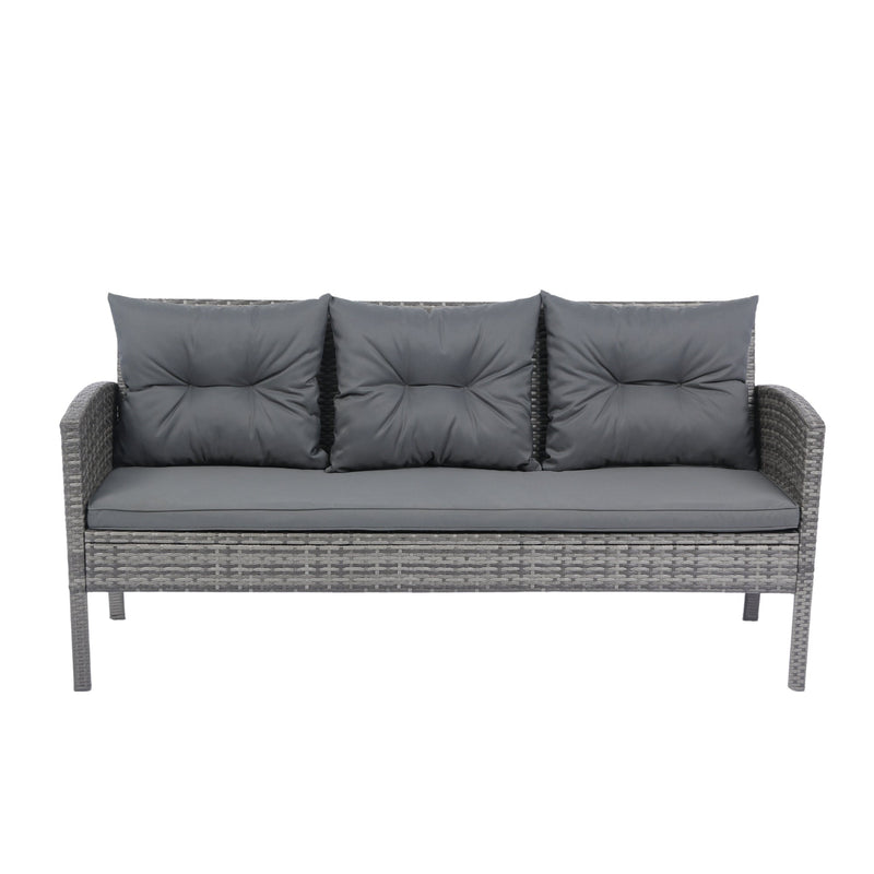 6 Piece Patio Wicker Sectional Set Patio Backyard Conversation Set Grey Wicker + Dark Grey Cushion