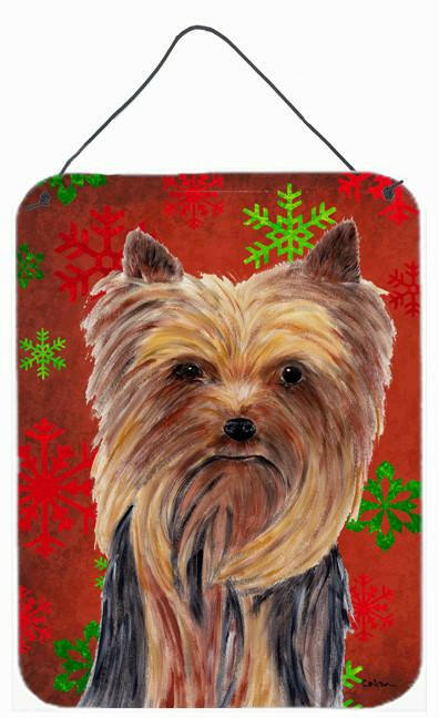 Yorkie Red Green Snowflakes Christmas Wall or Door Hanging Print