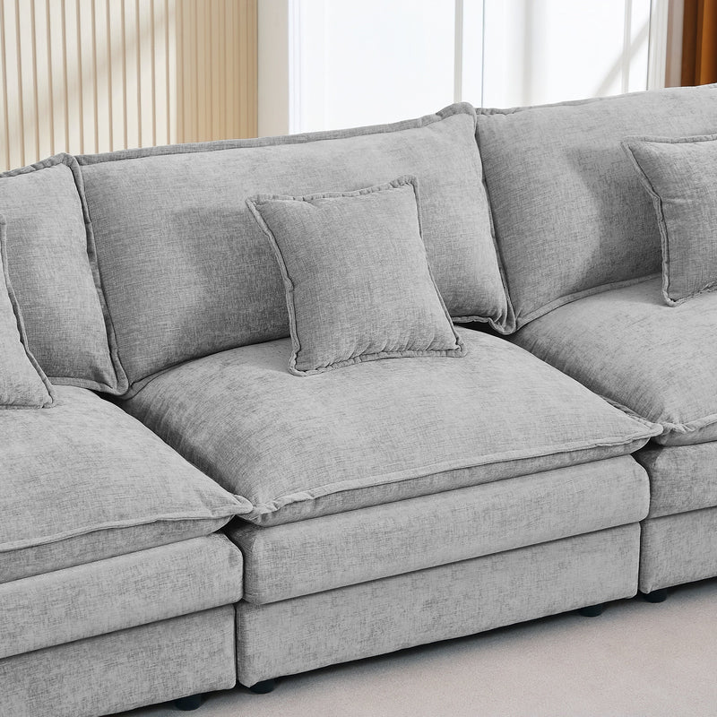 Contemporary Modular Sectional Sofa, 105 Inch L-Shaped Couch Set with Movable Ottoman, Chenille Grey
