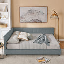 Mid-Century Storage Upholstered Tufted Bed Frame With Backrest And Armrests