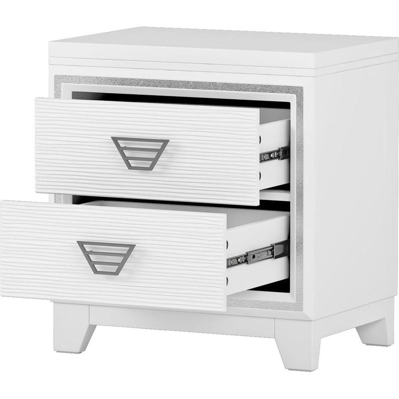 3-Pieces Bedroom Sets Queen Size Upholstered Bed with LED Lights, Nightstands and Dresser with Metal Handles and Sparkling Shiny Decoration, White