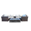 Patio Seating Set With Cushions And Fire Pit - Brown by HouseOfZazla