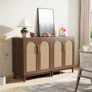 Sideboard Buffet Cabinet With Handwoven Rattan Doors (Set of 2) - Dark Brown by HouseOfZazla