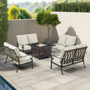 Black Aluminum Fire Table Set with Four Deep Seating Loveseats